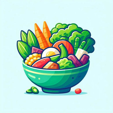 Vegetable salad in bowl. Vector illustration in cartoon style.のイラスト素材