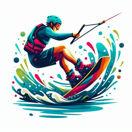 Water skiing. Colorful vector illustration of a water skiing man.のイラスト素材
