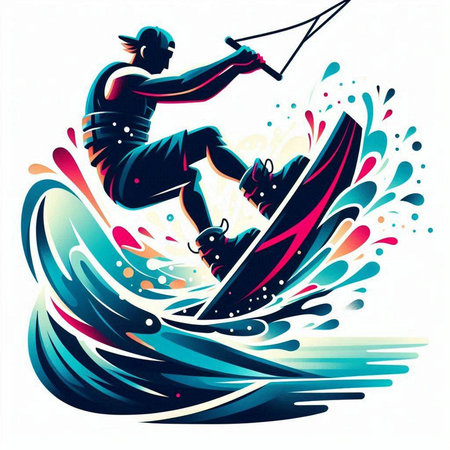 Water sports - wakeboarder in action. Vector illustration for your designのイラスト素材