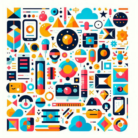 Flat design modern vector illustration concept of colorful abstract geometric shapes.のイラスト素材