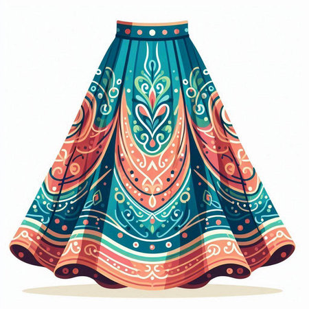 Vector illustration of a skirt with indian pattern on white background.のイラスト素材