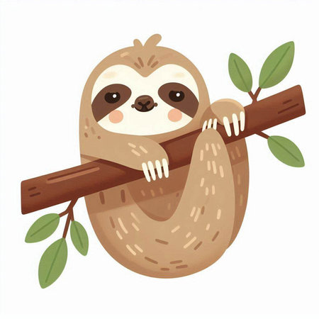 Cute cartoon sloth on a tree branch. Vector illustration.のイラスト素材