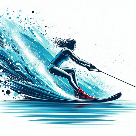 Vector illustration of a girl skiing on a surfboard in the waterのイラスト素材
