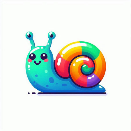 Cute cartoon snail. Colorful vector illustration isolated on white background.のイラスト素材
