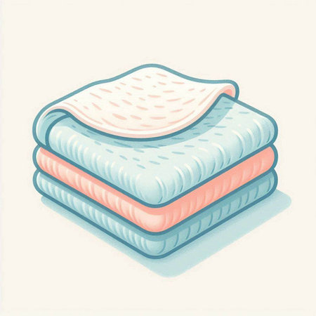 Illustration of a stack of blue and pink towels on a white backgroundのイラスト素材