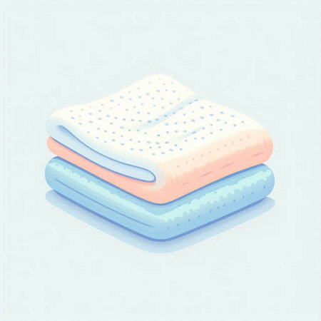 Illustration of a stack of clean towels on a light blue backgroundのイラスト素材