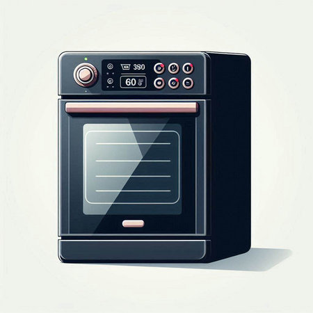 Illustration of a black oven on a white background, vector illustrationのイラスト素材