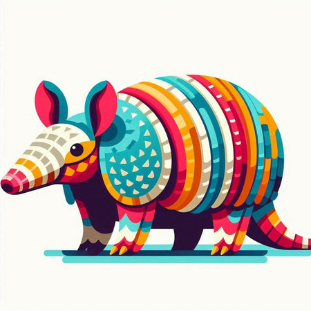 Armadillo in cartoon style on a white background. Vector illustration.のイラスト素材