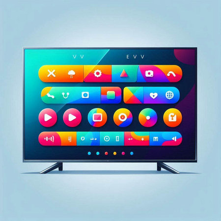 Smart TV with colorful application icons on the screen. Vector illustration.のイラスト素材