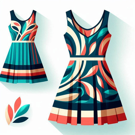Set of summer women's dresses with a pattern. Vector illustration.のイラスト素材