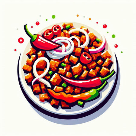 Illustration of traditional mexican food with chili pepper and onionのイラスト素材