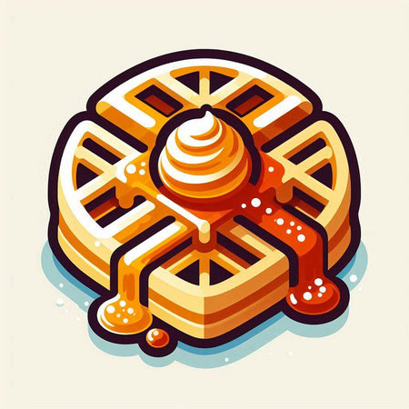 Belgian waffles with ice cream. Isometric vector illustration.のイラスト素材