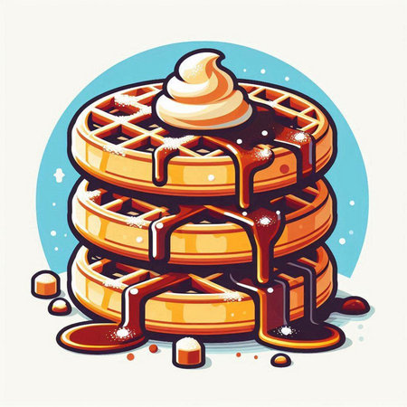 Vector illustration of a stack of waffles with chocolate and ice creamのイラスト素材