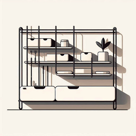 Shelves with books and plants in the room. Vector illustrationのイラスト素材