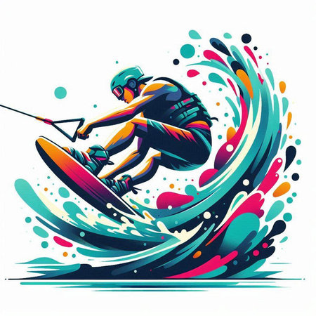Skier jumping over the water. Colorful illustration. Vector.のイラスト素材