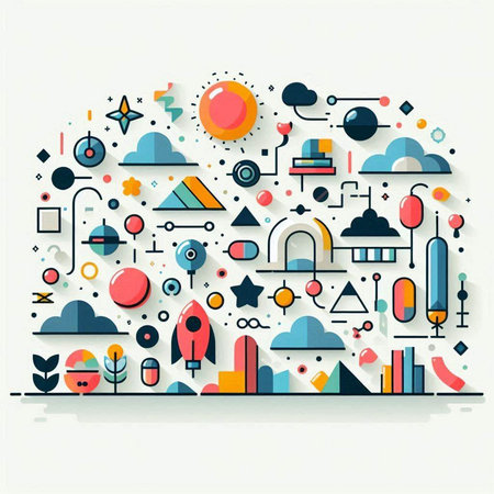 Abstract creative concept design with flat line icons and elements. Modern vector illustration.のイラスト素材