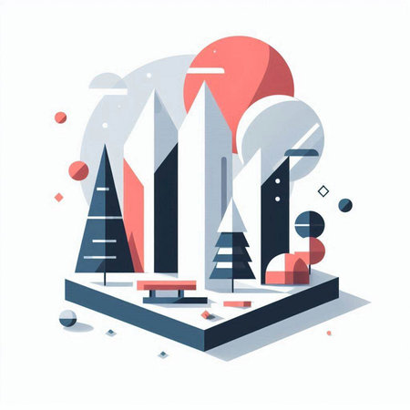 Modern city landscape. Minimal 3d vector illustration in flat style.のイラスト素材