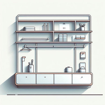 Illustration of a shelf with books and accessories in a modern interiorのイラスト素材