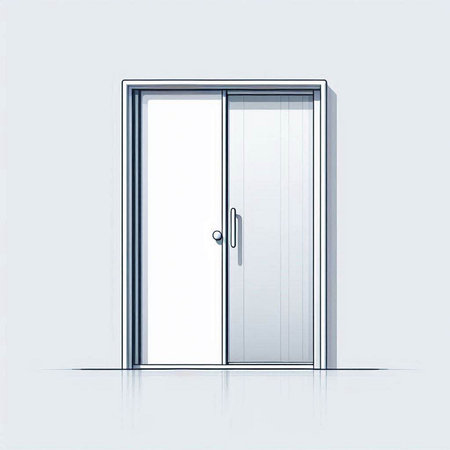 Illustration of a closed door on a white background with reflection.のイラスト素材