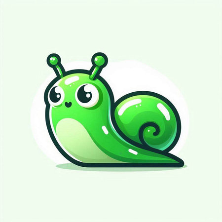 Cute cartoon green snail. Vector illustration isolated on white background.のイラスト素材