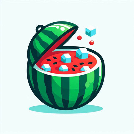 Watermelon with ice cubes. Vector illustration in flat cartoon style.のイラスト素材