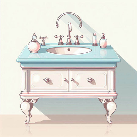 Illustration of a vintage washbasin in a retro style.のイラスト素材