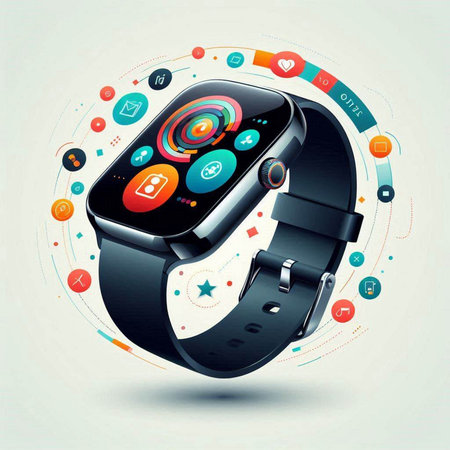 Smart watch with application icons and circles. Vector illustration for your designのイラスト素材