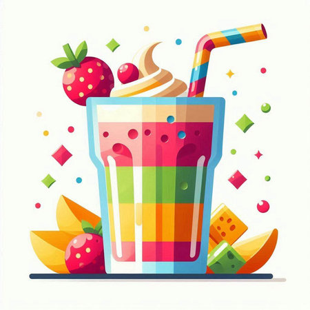 Colorful smoothies with fruits and berries in a glass. Vector illustration.のイラスト素材