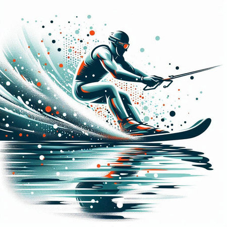 Skiing man on the background of a wave. Vector illustration.のイラスト素材