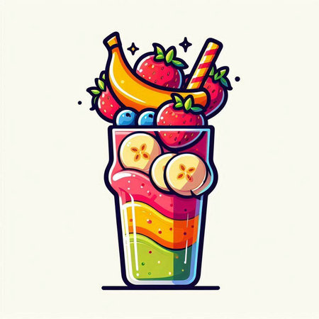 Fruit smoothie in a glass. Hand drawn vector illustration.のイラスト素材