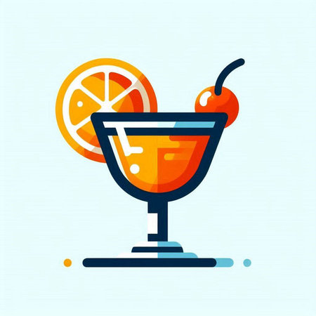 Cocktail vector icon. Colorful illustration of cocktail with orange and cherry.のイラスト素材
