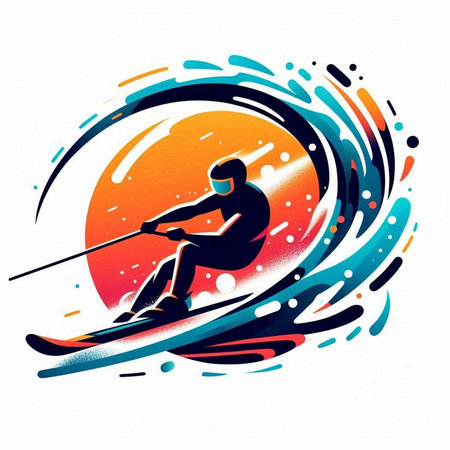 Skier skiing in the mountains, abstract vector illustration. Eps 10のイラスト素材