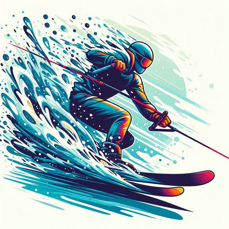Skier skiing in the mountains. Vector illustration of a skier.のイラスト素材