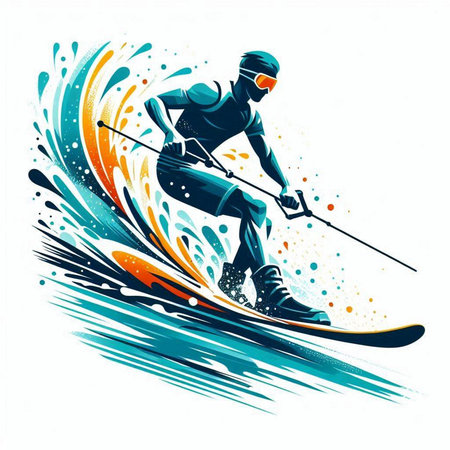 Graphic illustration of a skier on a background of splashesのイラスト素材