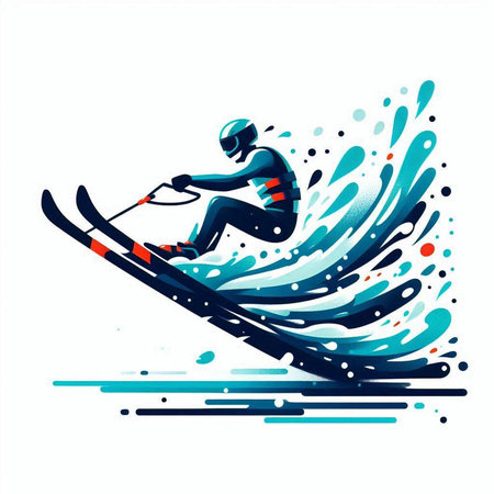 Skiing, extreme sport, vector illustration in blue colors.のイラスト素材