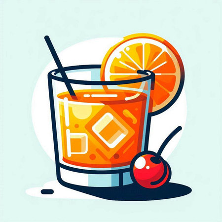 Cocktail with orange and cherry. Vector illustration in flat styleのイラスト素材