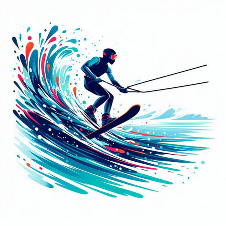 Silhouette of a man skiing on a background of splashesのイラスト素材