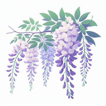 Wisteria flowers isolated on white background. Watercolor illustration.のイラスト素材