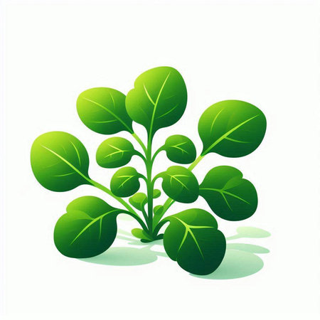 illustration of fresh green leaves on a white background with shadow.のイラスト素材
