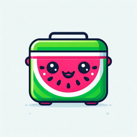 Cute kawaii watermelon in a lunch box. Vector illustration.のイラスト素材
