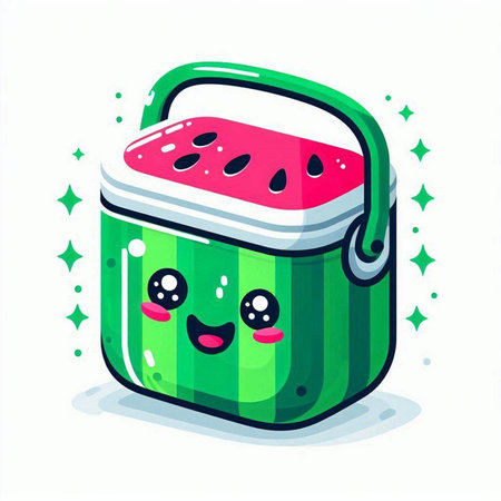 Cute cartoon watermelon character. Vector illustration isolated on white background.のイラスト素材