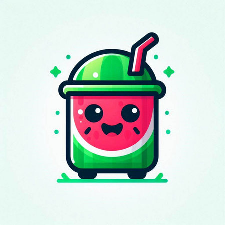 Cute cartoon watermelon juice character with smiling face and eyes. Vector illustration.のイラスト素材