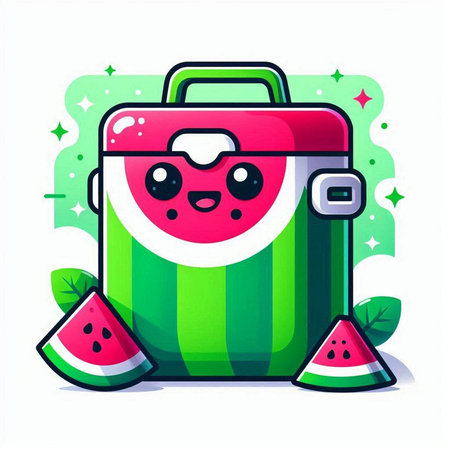 Lunch box cute character with sunglasses and watermelon. Vector illustrationのイラスト素材