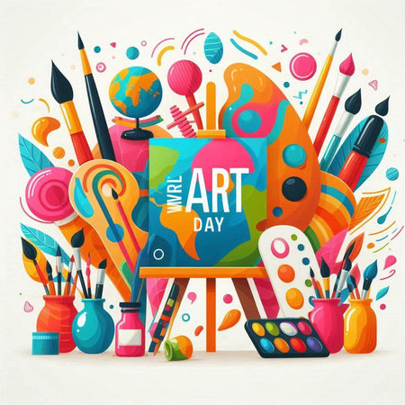 Art Day poster with school supplies. Vector illustration in flat style.のイラスト素材