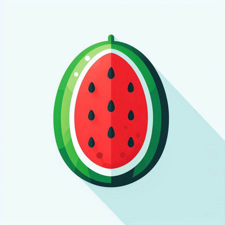 Watermelon flat icon with long shadow. Vector illustration. Fruit.のイラスト素材