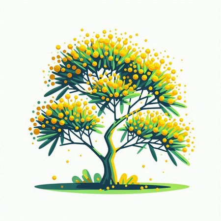 Mimosa tree isolated on white background. Hand drawn vector illustration.のイラスト素材