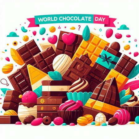 World Chocolate Day banner with sweets and candies. Vector illustration.のイラスト素材