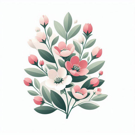 Floral background with pink flowers and green leaves. Vector illustration.のイラスト素材