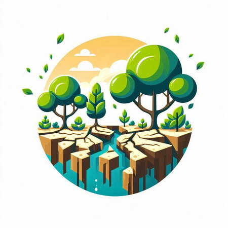 Ecology background with trees on the ground. Vector Illustration.のイラスト素材