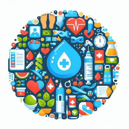 Vector illustration with medical icons in the form of a circle on a white backgroundのイラスト素材